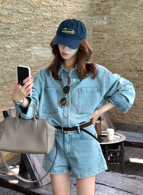 柠檬绿茶-年早春巴黎腔调～复古水洗牛仔外套+显瘦短裤套装TM-161