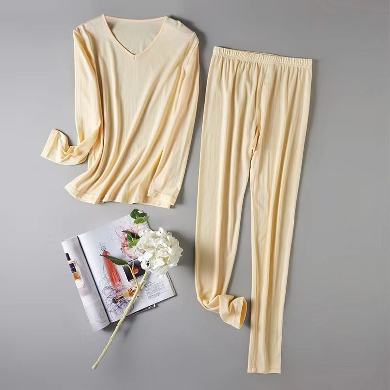 桑蚕丝加棉女套装 舒适V领简单亲肤保暖打底上衣内穿秋衣秋裤单件,女士内衣/男士内衣/家居服,保暖套装,淘宝优惠券,粉丝福利购,淘宝优惠卷