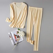 桑蚕丝加棉女套装 单件 舒适V领简单亲肤保暖打底上衣内穿秋衣秋裤