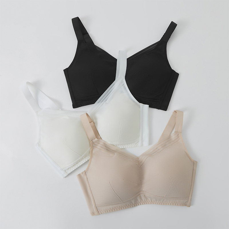 大码桑蚕丝全罩杯包裹无钢圈文胸侧翼加宽收副乳真丝亲肤透气内衣