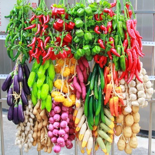 仿真蔬菜水果挂串假农家院绢花藤条大蒜玉米辣椒南瓜摆件道具模型