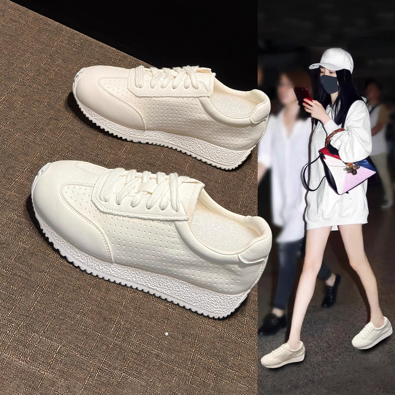 真皮透气小白鞋女阿甘鞋