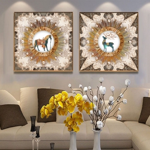 汤镇玮老师推荐禄马交驰晶钻画镶钻晶瓷画鹿画马画客厅风水摆件