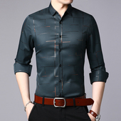 寸衫 印花衬衫 丝光棉衬衣服爸爸装 中年修身 2019年秋季 男士 新款 长袖