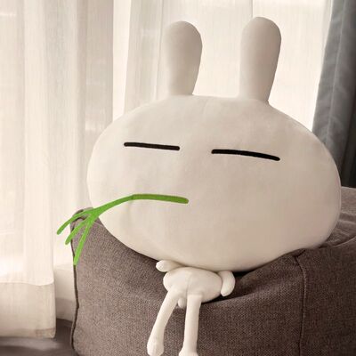 忧郁兔斯基叼草兔子毛绒玩具公仔表型包装饰抱枕床上陪伴夹腿睡觉