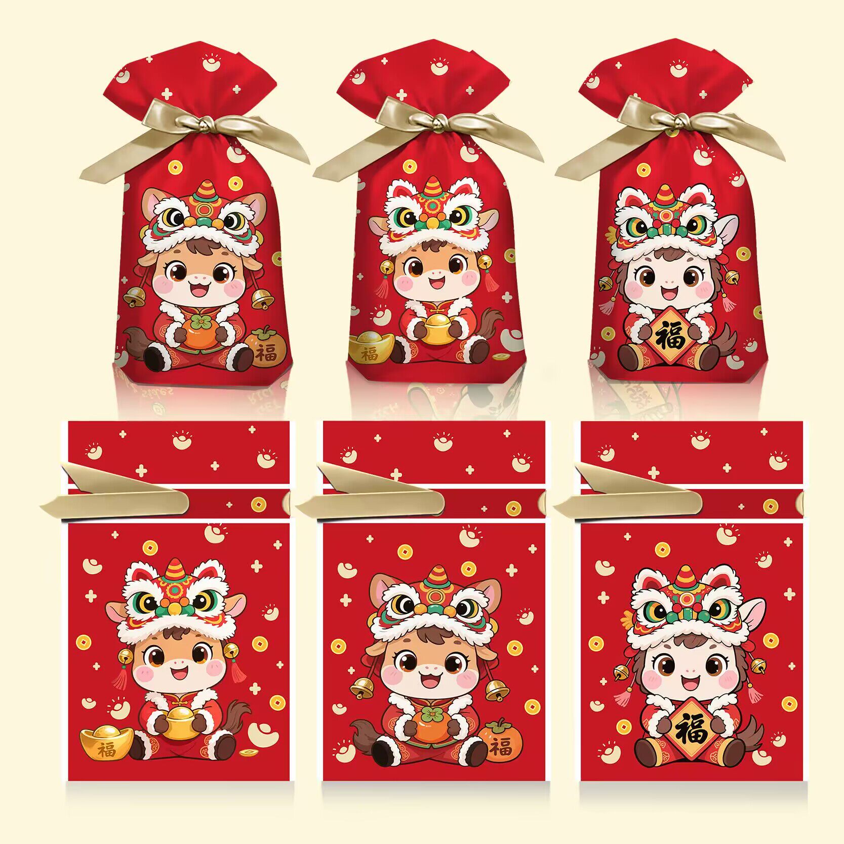 马年雪花酥包装袋牛轧糖抽绳袋烘焙饼干自封糖果束口袋礼品礼物袋