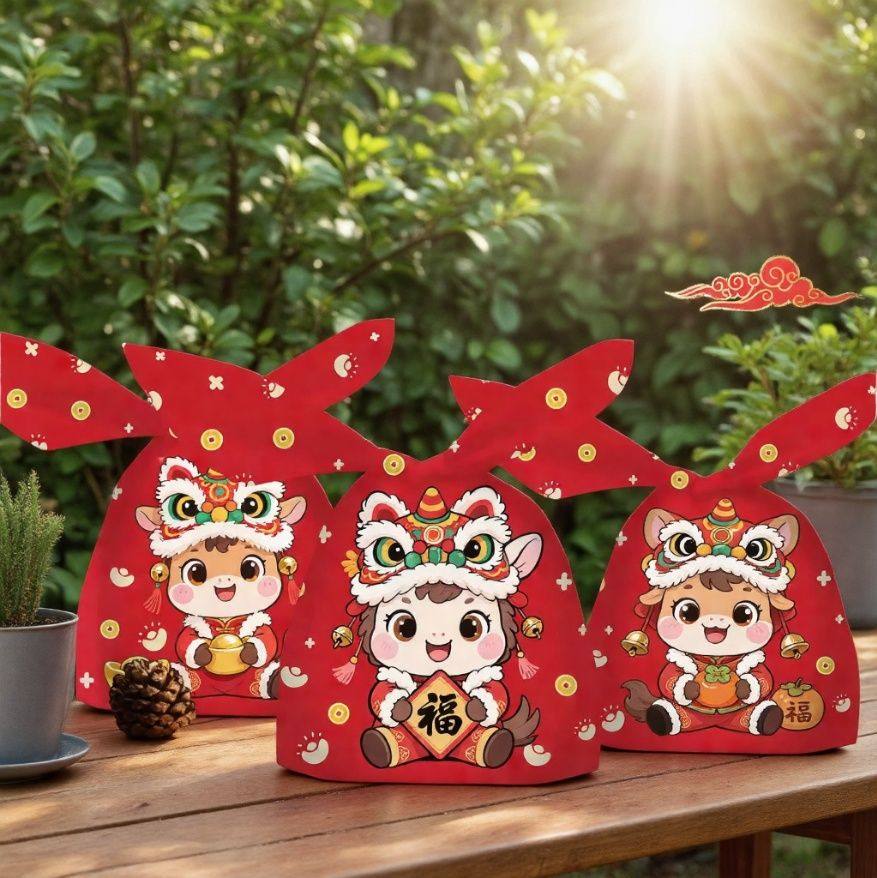 原创新年兔耳朵塑料袋卡通点心烘培包装袋雪花酥牛轧糖礼品袋50个