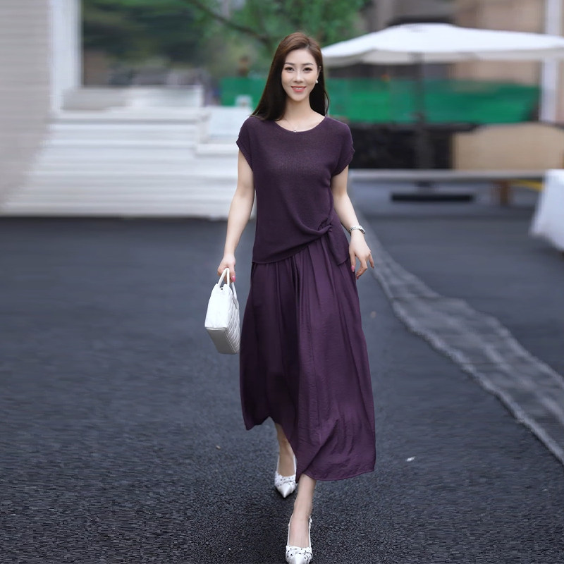 大方得体紫色半身裙两件套装气质韩版高级感夏季女神范休闲套装裙