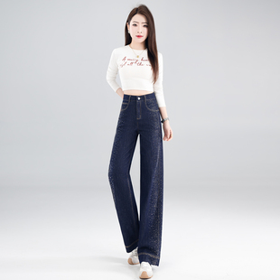 黑色阔腿牛仔裤女春秋2026新款潮流今年流行满天星烫钻直筒裤子