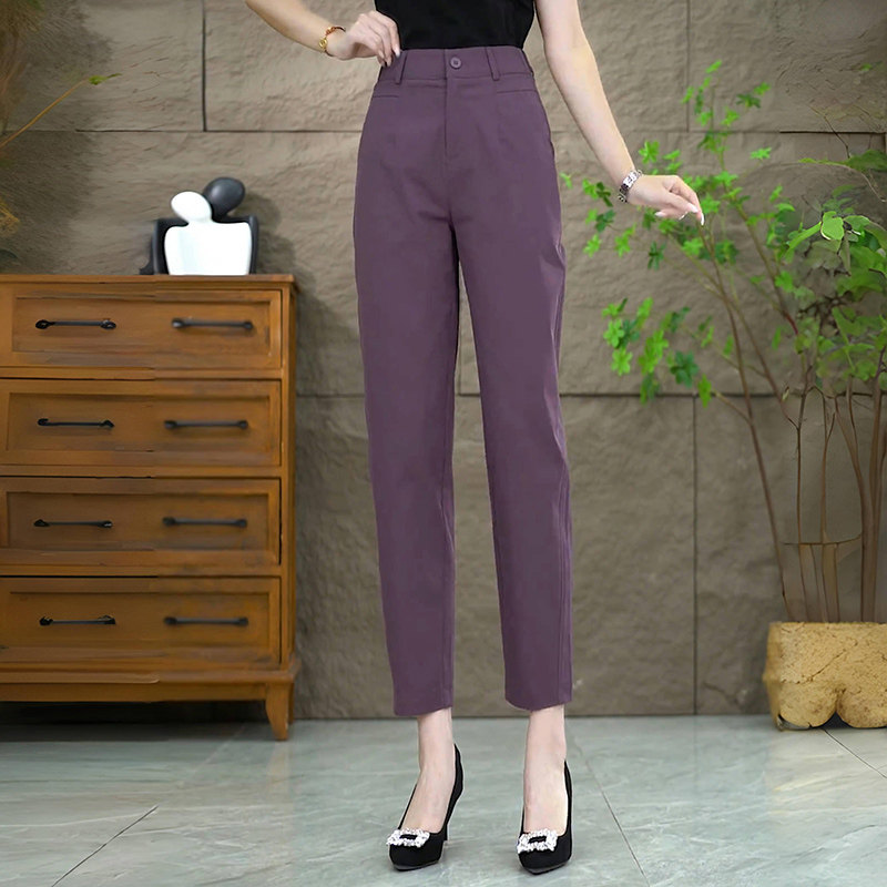 时尚哈伦裤女夏季薄款2026新款高腰直筒西装裤显瘦休闲九分烟管裤