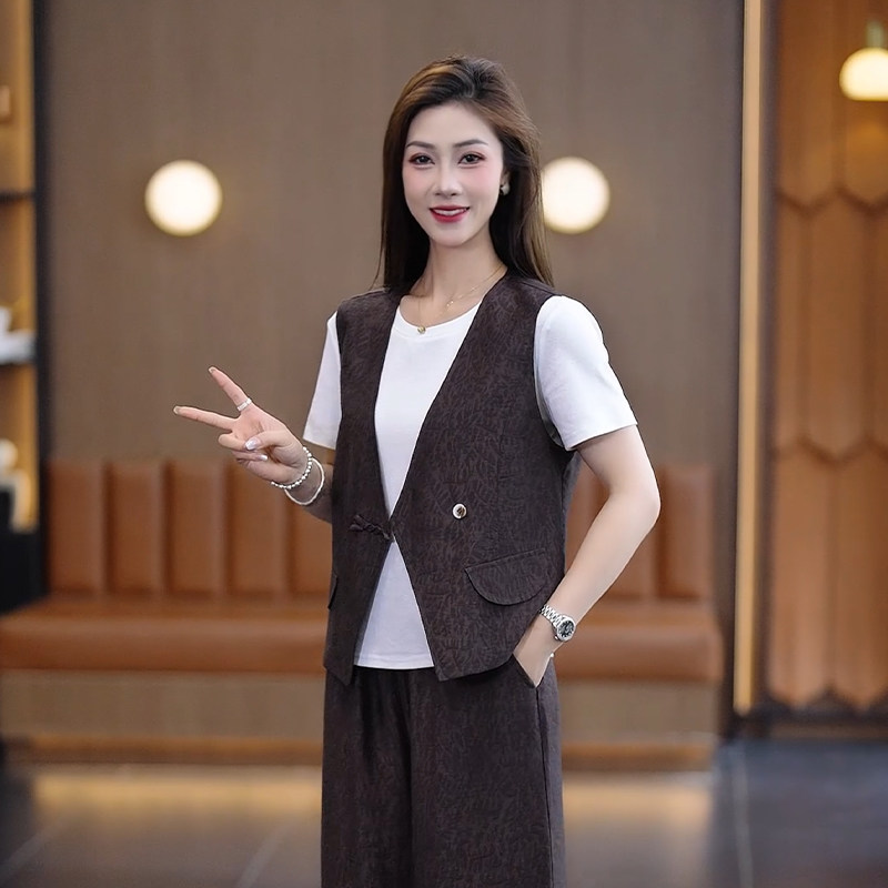 莱赛尔马甲阔腿裤显瘦套装夏季新