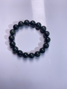 新疆和田玉籽料黑青猫眼圆珠手串卡11非白玉藕粉烟青男款女款手链