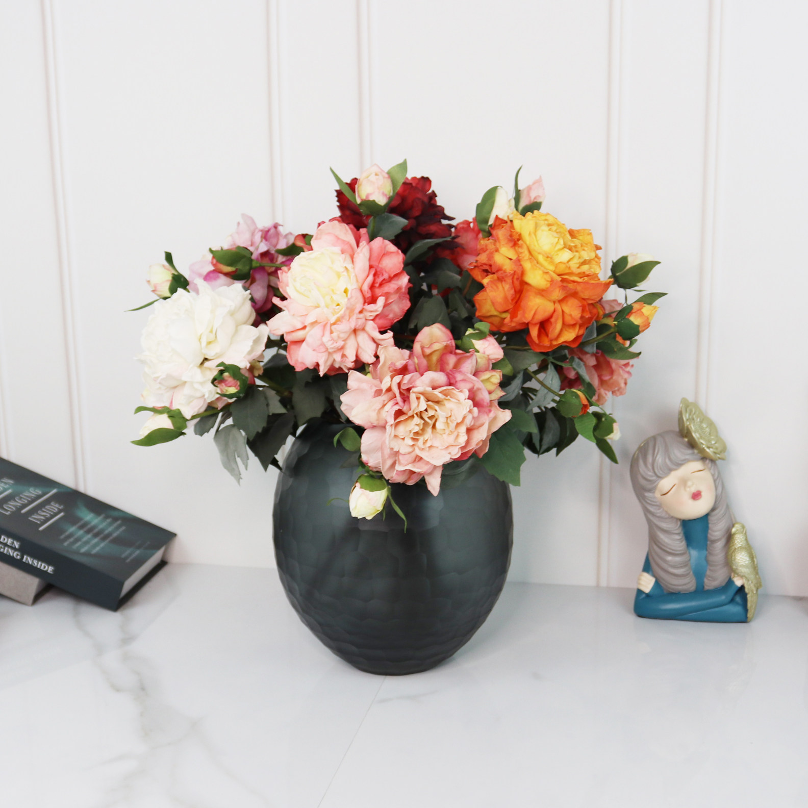 水苍玉轻奢复古国色牡丹仿真花假花富贵家居客厅摆件高端带花瓶