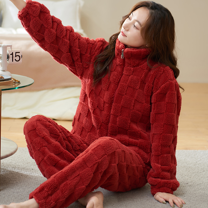 女士珊瑚绒加厚保暖秋冬季睡衣