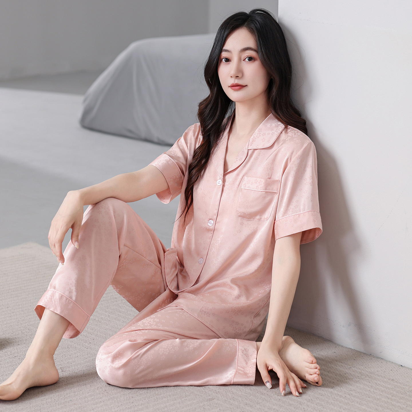 女士睡衣2025夏季新款冰丝短袖长裤夏天薄款丝绸家居服高级感套装