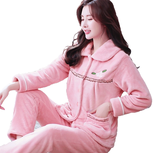 法兰绒女士加厚秋冬季长袖套装睡衣女2025年新款珊瑚绒春秋家居服