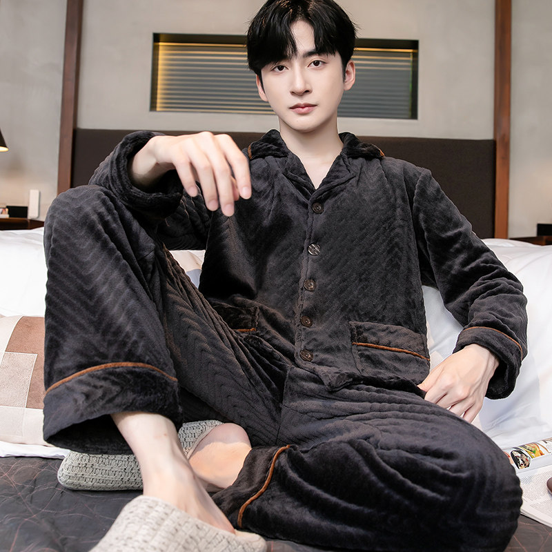 秋冬款加厚加绒珊瑚绒男士睡衣
