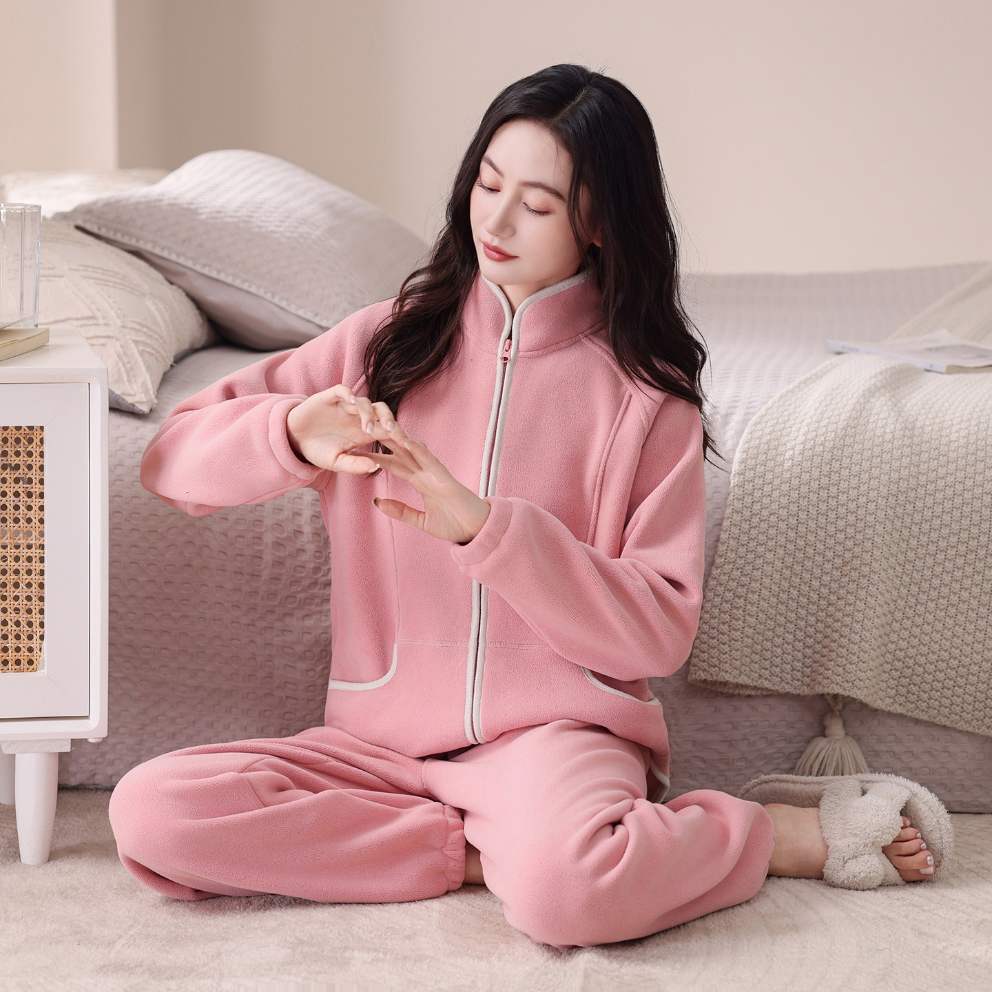 睡衣女款2026新款秋冬季加厚保暖高级感奥粒绒冬款珊瑚绒家居服女