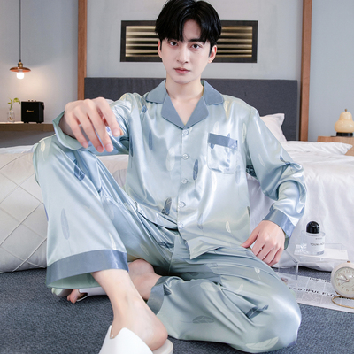 春夏季男士冰丝睡衣套装家居服