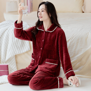 家居服 加厚保暖珊瑚绒可外出法兰绒大码 2025年女士睡衣套装 秋冬季