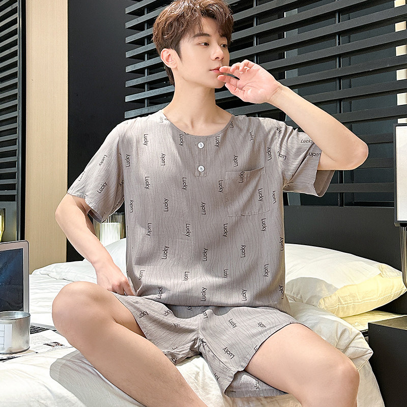 人棉睡衣男夏季短袖短裤薄款棉绸套装大码宽松休闲时尚男款家居服