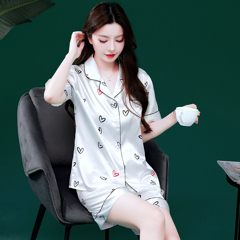 女士夏季短袖短裤薄款冰丝睡衣