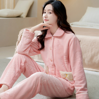 秋冬季加厚保暖珊瑚绒睡衣女