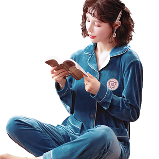 女士大码加厚珊瑚绒睡衣女冬开衫海岛绒可外穿套装女人冬天家居服