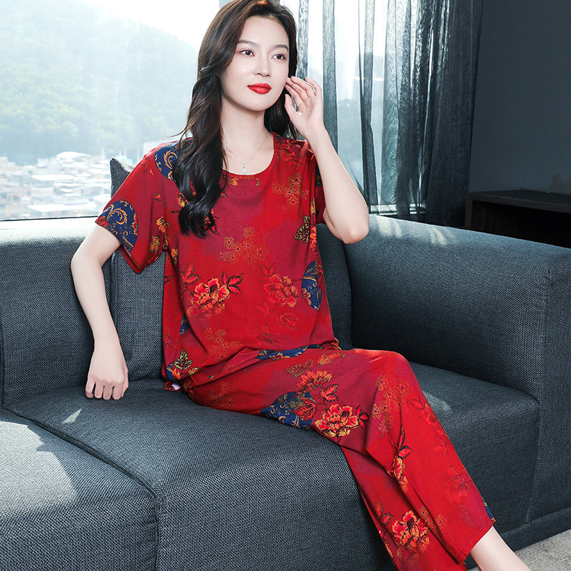 2026新款中老年女士睡衣夏季短袖薄款棉绸大码宽松绵绸女款家居服