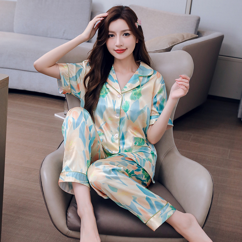 2024新款女士冰丝短袖长裤睡衣