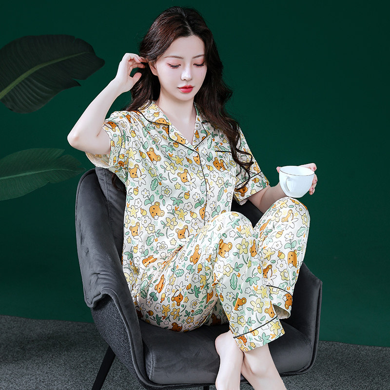 短袖薄款女士睡衣套装春夏季冰丝丝绸女款宽松可爱2026新款家居服