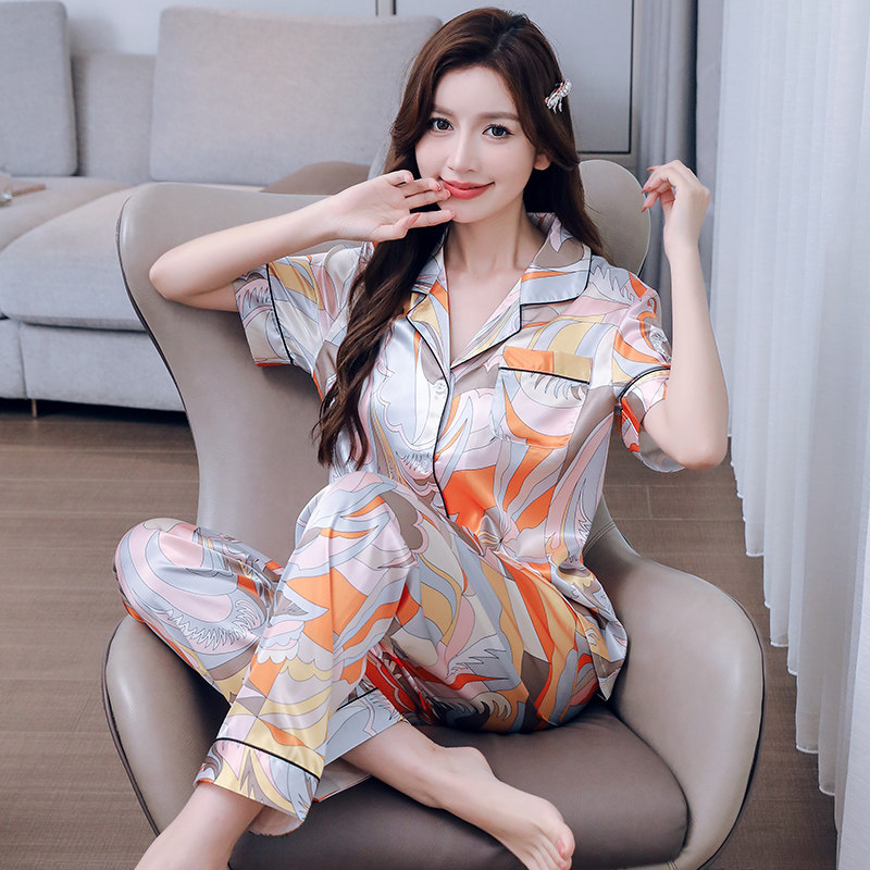 2026年新款青中年女士睡衣套装大码宽松春夏季冰丝丝绸女款家居服