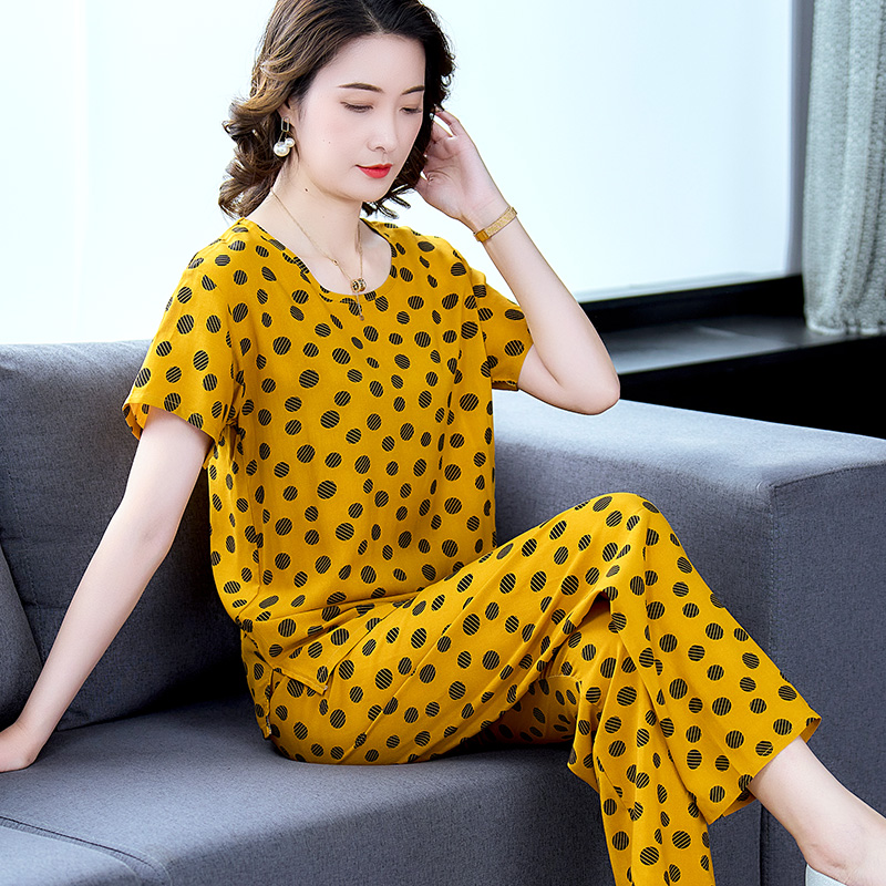 女棉绸清新简约薄款空调家居服