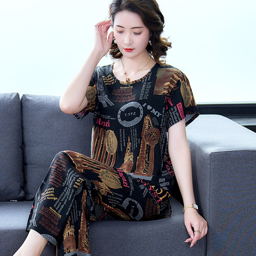 女人造棉夏季短袖薄款大码睡衣