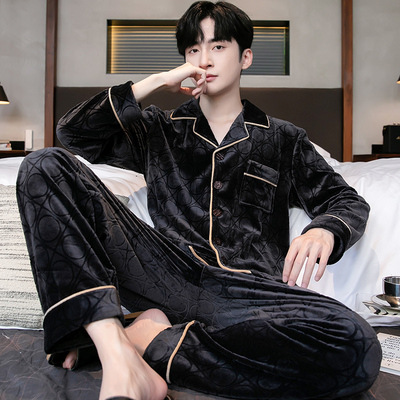 秋冬新款海岛绒男士睡衣套装长袖