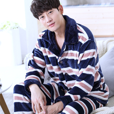 Autumn and winter thickening casual large size long-sleeved coral fleece suit pajamas men's spring and autumn flannel home clothes men's winter