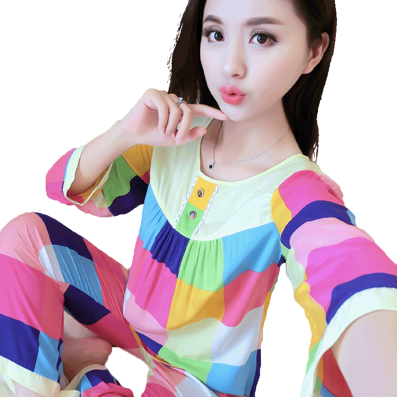 套装棉绸长袖睡衣女士