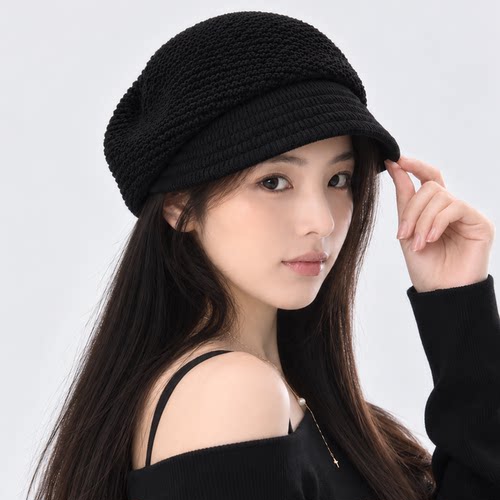 肌理感斜纹贝雷帽2026年秋冬新款百搭显脸小休闲女款个性日系纯色