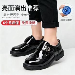 男童皮鞋黑色英伦风黑色新款表演鞋单鞋软底儿童学生演出鞋校园