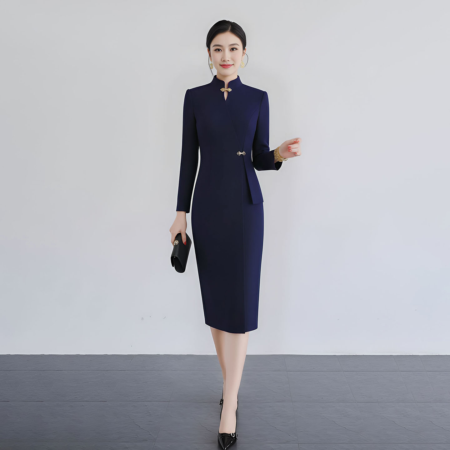 秋冬收腰羊毛旗袍连衣裙高级感