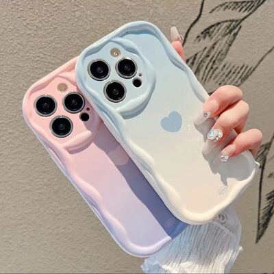 粉蓝爱心适用苹果17手机壳16全包
