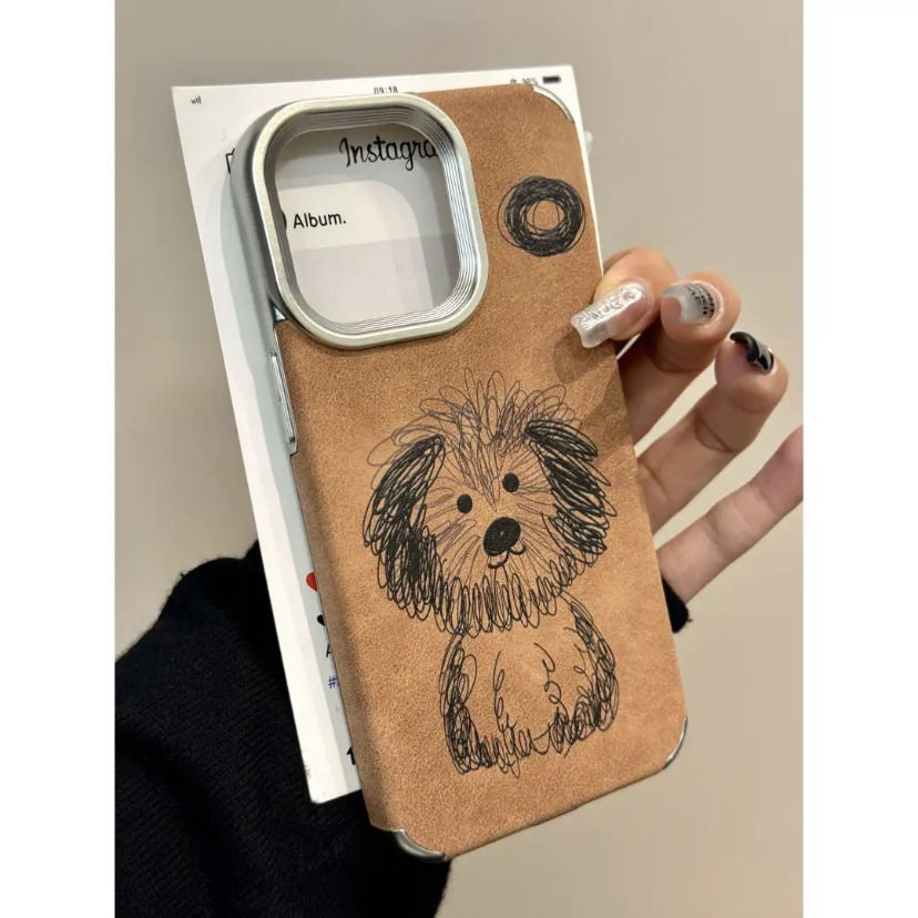 秋冬皮革线条手绘小狗适用iPhone