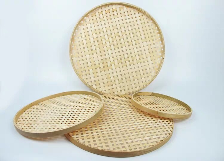竹编簸箕大号圆形无孔晾晒茶叶筛子装饰幼儿园绘画画舞蹈道具竹匾