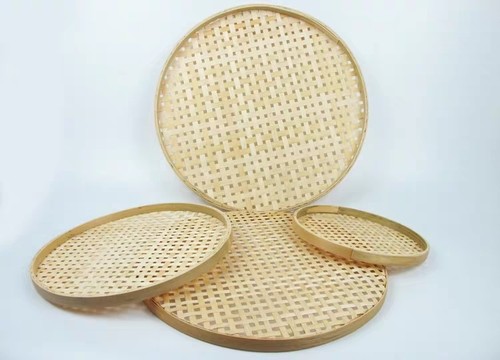 竹编簸箕大号圆形无孔晾晒茶叶筛子装饰幼儿园绘画画舞蹈道具竹匾