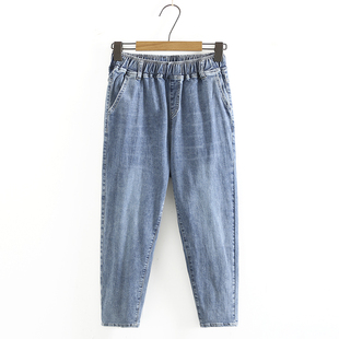 子松紧腰夏季 女胖妹妹高腰显瘦裤 牛仔裤 2024大码