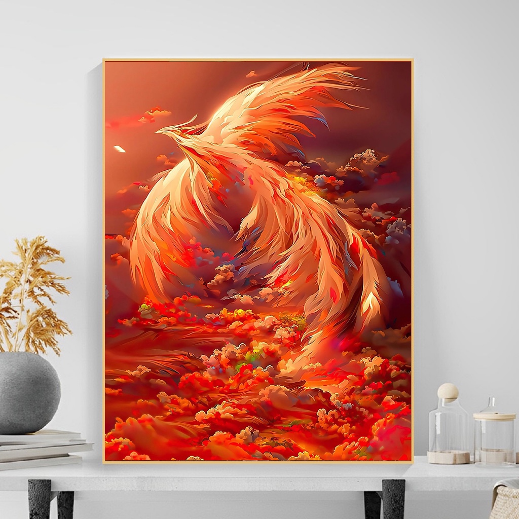 数字油画diy 凤凰神鸟手工填色油画数字色块装饰画丙烯油彩画手绘