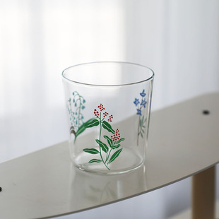 【可叠放耐热玻璃杯】小碎花清新风 早餐果汁杯 家用便携水杯