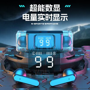 2025新款无线蓝牙耳机E90半入耳式塞透明数显TWS游戏低电竞延迟款