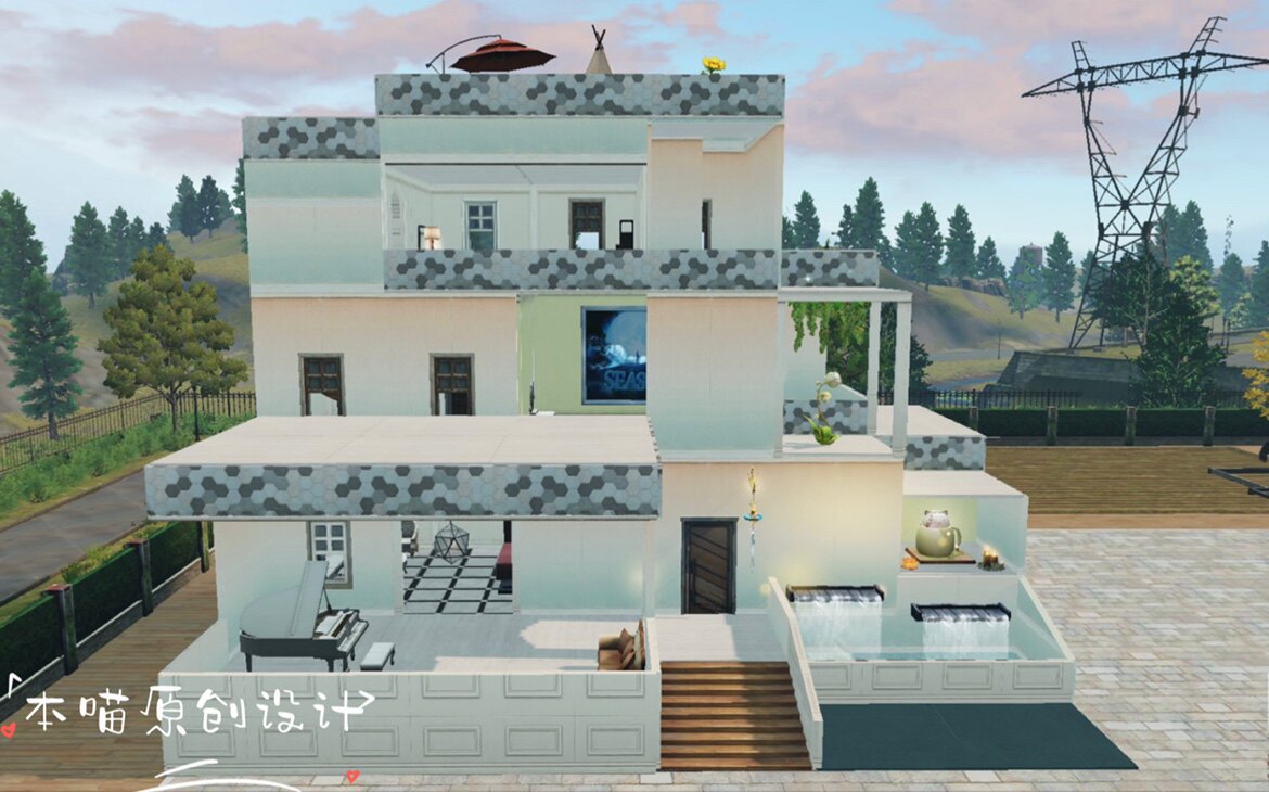 本喵原创明日之后零氪金现代风建筑《现代露台公寓》房屋蓝图代建