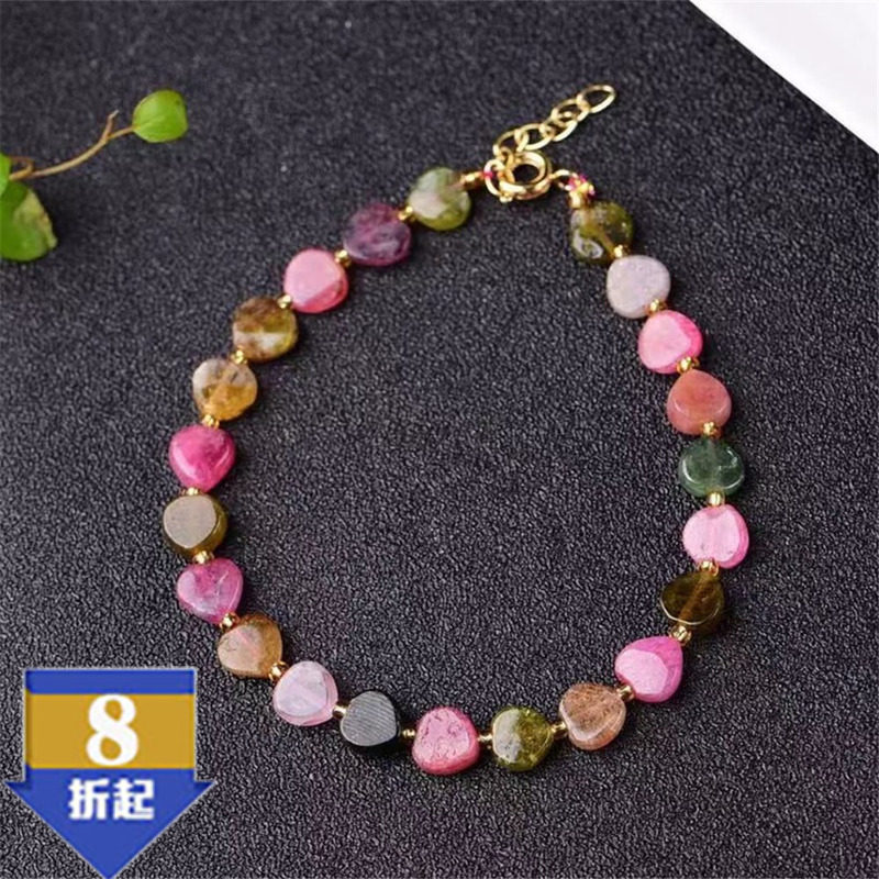 天然碧玺爱心手链时尚高档旺夫石水晶手链彩虹糖果精巧碧玺手串
